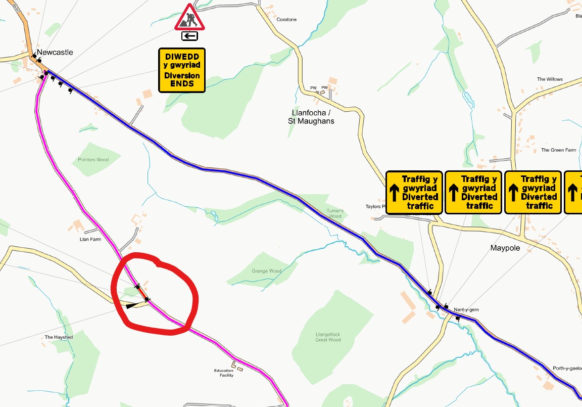 CANCELLED Road Closure in Newcastle and Llangattock Vibon Avel wards
