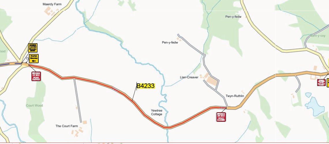 Road Closure B4233 THE HENDRE