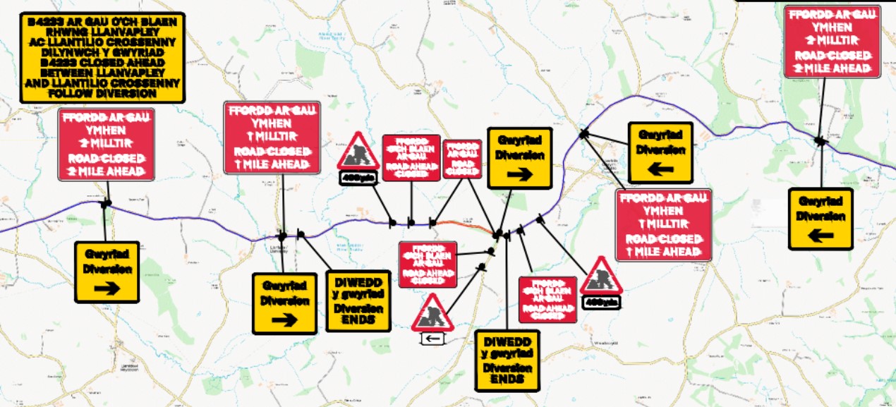 Temporary Road Closure in Llantilio Crossenny