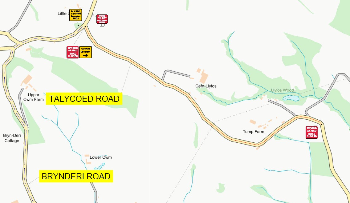 Road closure in Tal-y-Coed